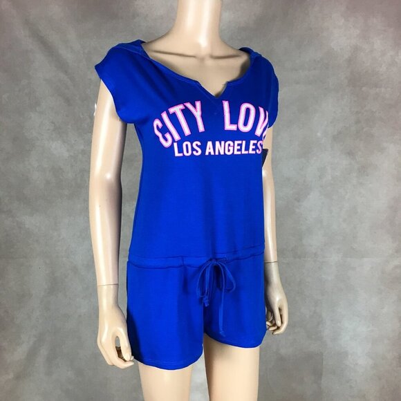 Material Girl Active City Love LOS ANGELES Hooded Romper NWT - Picture 4 of 7